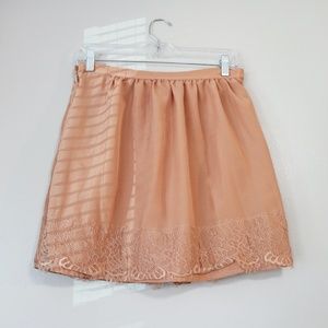 Forever 21 Salmon Pink Mini Skirt with Lace Detail on the Bottom | Medium